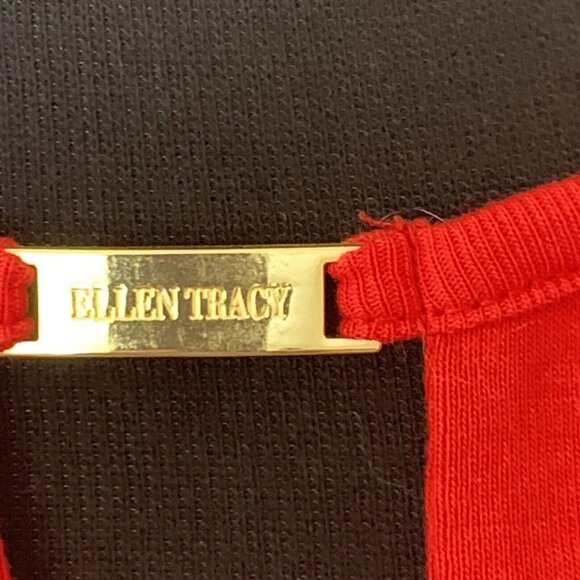 Ellen Tracy tunic top SZ LG Red ¾ sleeve blouse with keyhole neckline Cotton - Picture 3 of 6